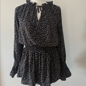 Lucca Couture Black Floral Smocked Waist Mini Dress